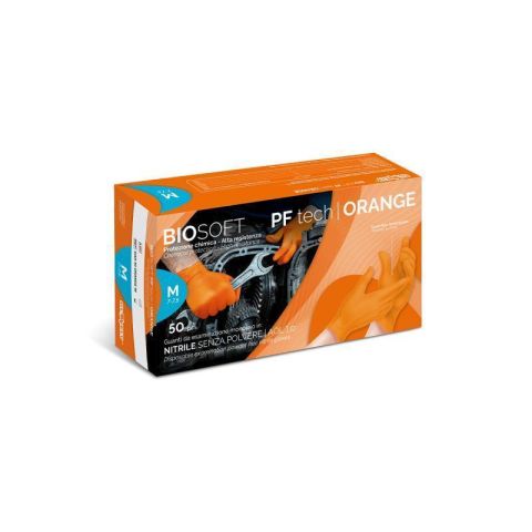 Guanto in Nitrile Biosoft PF TECH Arancione Senza Polvere Elevata Resistenza 8,4 grammi - Confezione da 50 pezzi